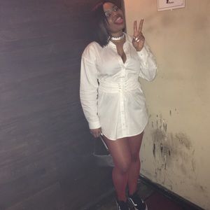 White Button Up Corset Dress